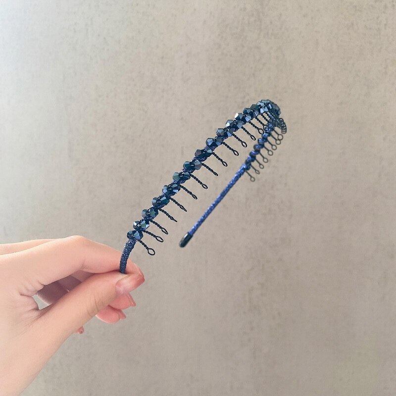 Diadema de cristal para el pelo para niña y mujer, accesorios para el cabello hechos a mano, diadema de Metal antideslizante: Navy Blue