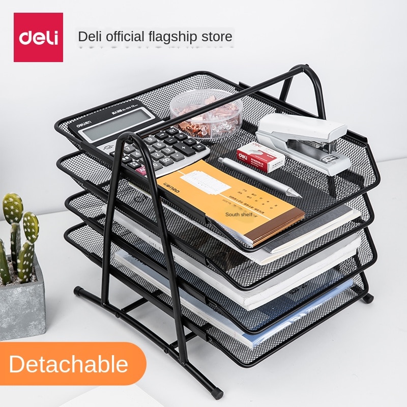 Mesh Ocument Shelf Three Layer Four-layer Document Holder Data Basket Storage Shelf Metal File Frame Office Desktop Rack Files
