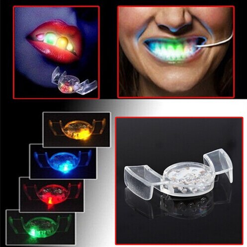 4 farver led flash lys mund beskyttelsesstykke fest glødende tand legetøj lyser op legetøj fest glødende jul