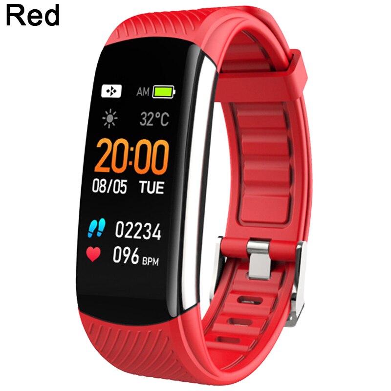 C6S Smart Fitness Bracelet Men Women Heart Rate Monitor Smart Band Fitness Tracker Watch WhatsApp Reminder Smart Bracelet Watch: Red