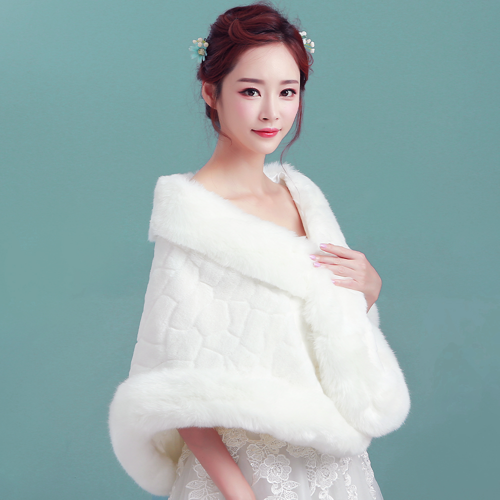 Ivory Winter Warm Faux Fur Women Wedding Bridal Wrap Formal Dinner Evening Shawl Lady Thermal Party Stole Cape Prom Rolled Cloak