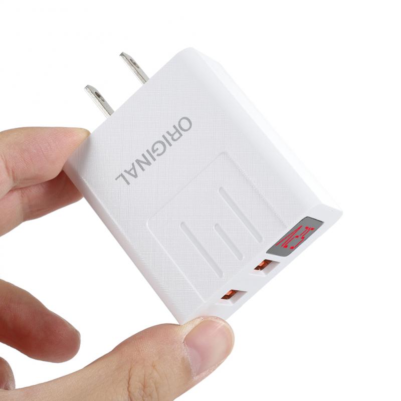 Smart Travel Charger 2.1A Digital Charger Display 2 Port USB Mobile Phone Accessories Charging ABS Plastic