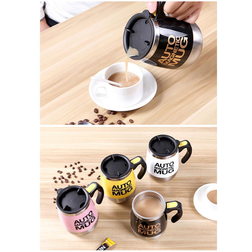 Self Stirring Mug 401-500 Ml Stainless Steel Magnetized Anti-scald Mixing Cup with Lid Handgrid Cup MugWirh Lid for Coffee Milk
