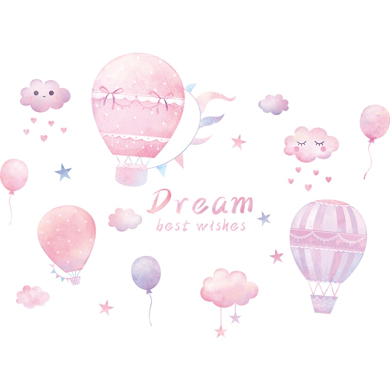Pink Air Balloon Wall Stickers DIY Pink Clouds Mural Decals for House Kids Rooms Baby Bedroom Decoration Princess Stickers