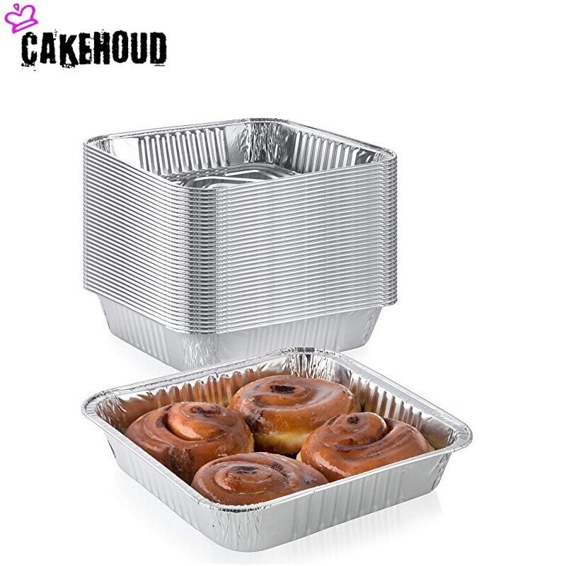 Cakehoud 10 stk engangsbakke med låg transportabel madkonserveringsbeholder bagekage brød grill aluminiumsform
