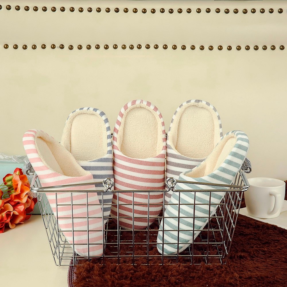 Women Men Winter HomeStriped Slipper Soft Winter Warm House Slippers Indoor Bedroom Couples Anti-slip Winter Floor Shoes #25