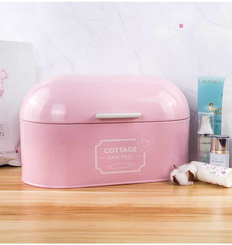 European-style Large-capacity Dustproof Bread Box Kitchen Baking Bread Food Tool Storage Box Home Iron Storage Box: pink