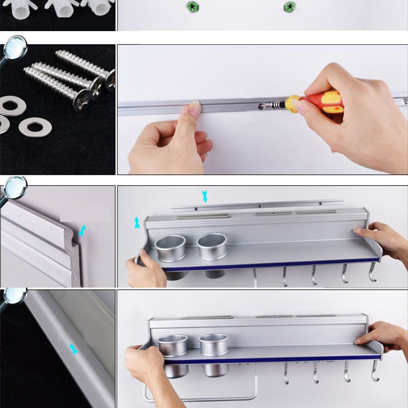 Aluminium hem kök förvaring organisation ställ kökshylla med skyddsräcke dubbla koppar kök kryddor förvaringsställ hållare