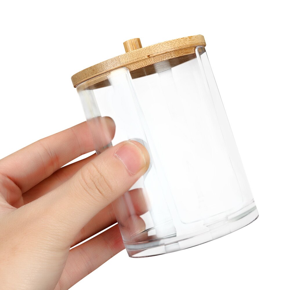1Pc Acrylic Multifunctional Makeup Cotton Pad Organizer Storage Box For Cotton Swabs Rod Bathroom Qtip Container with Bamboo Lid