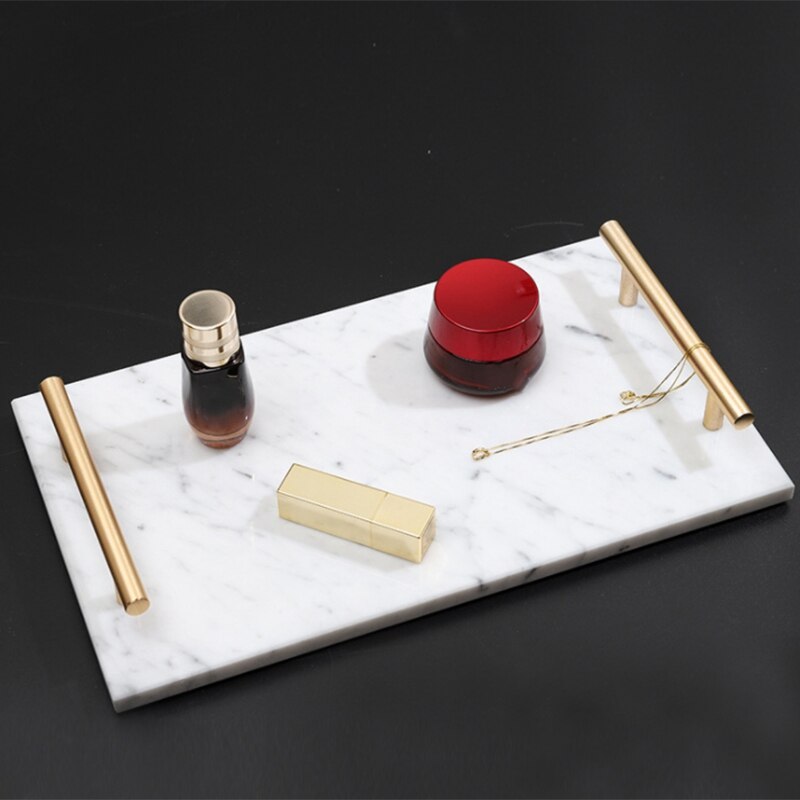 Nordisk stil gullbelagt håndtak keramisk marmorbrett oppbevaringsbrett oppbevaringstavle kake desserttallerken sushi tallerken smykker display tr