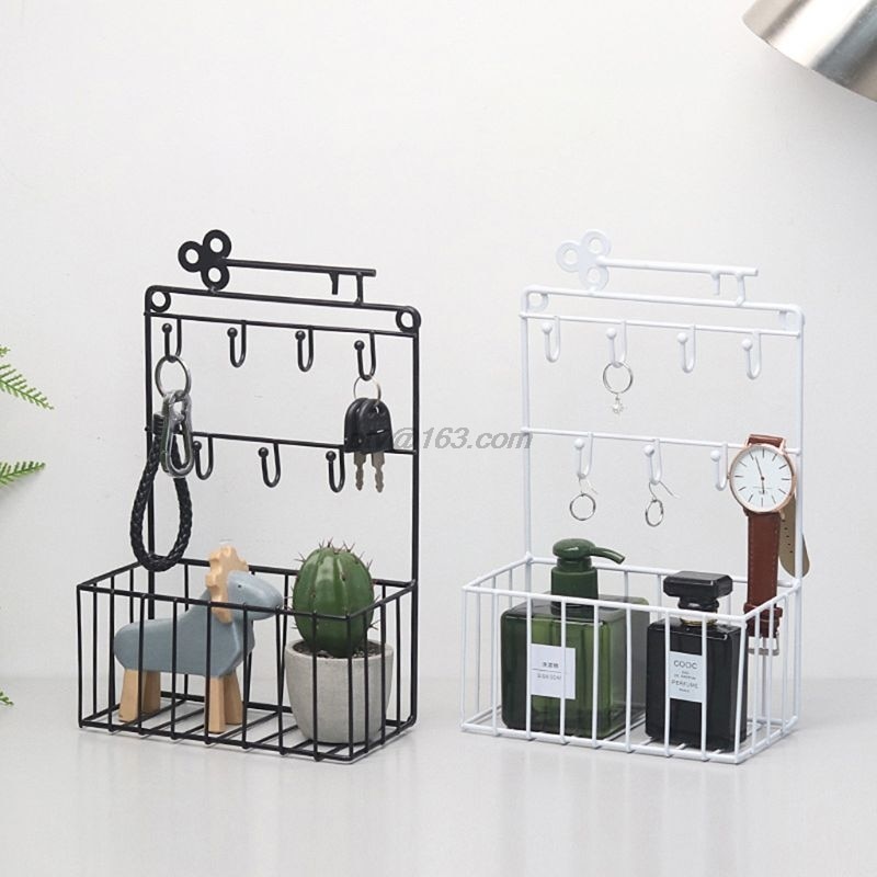 Wall Mounted Mail and Key Holder 7 Hook Rack Organizer Pocket and Letter Sorter for Entryway Kitchen Home Office Decor