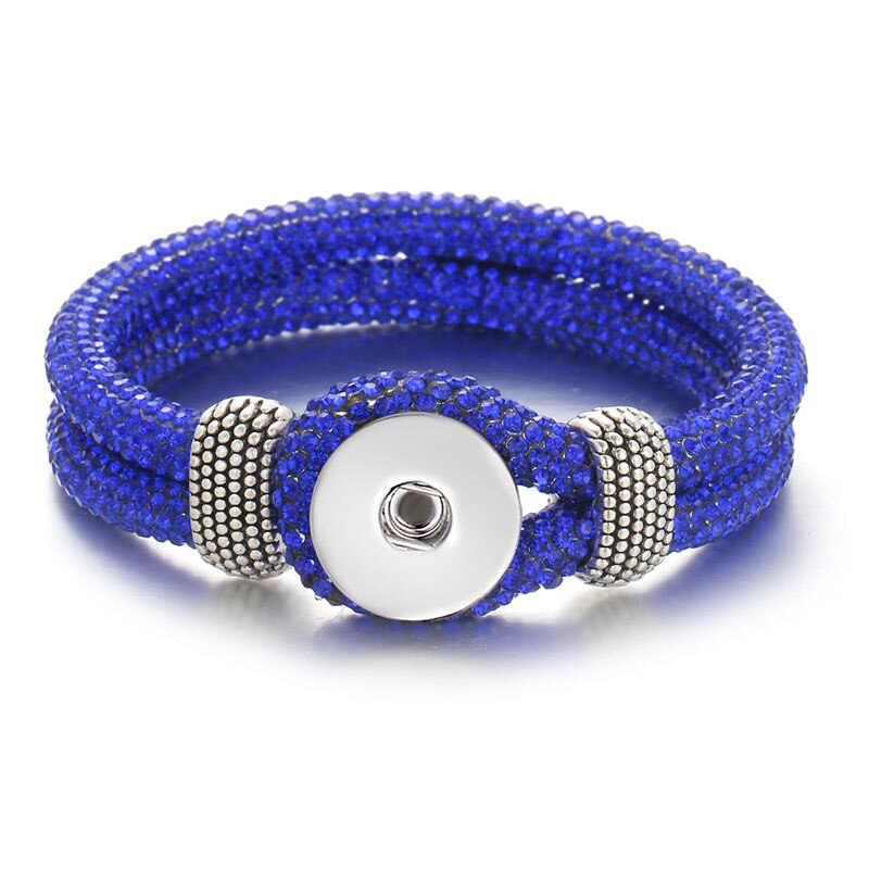 Se0217 alle armbånd i rhinestone læder 18mm snap armbånd halskæde passer 18mm snap knapper snap smykker: Blå