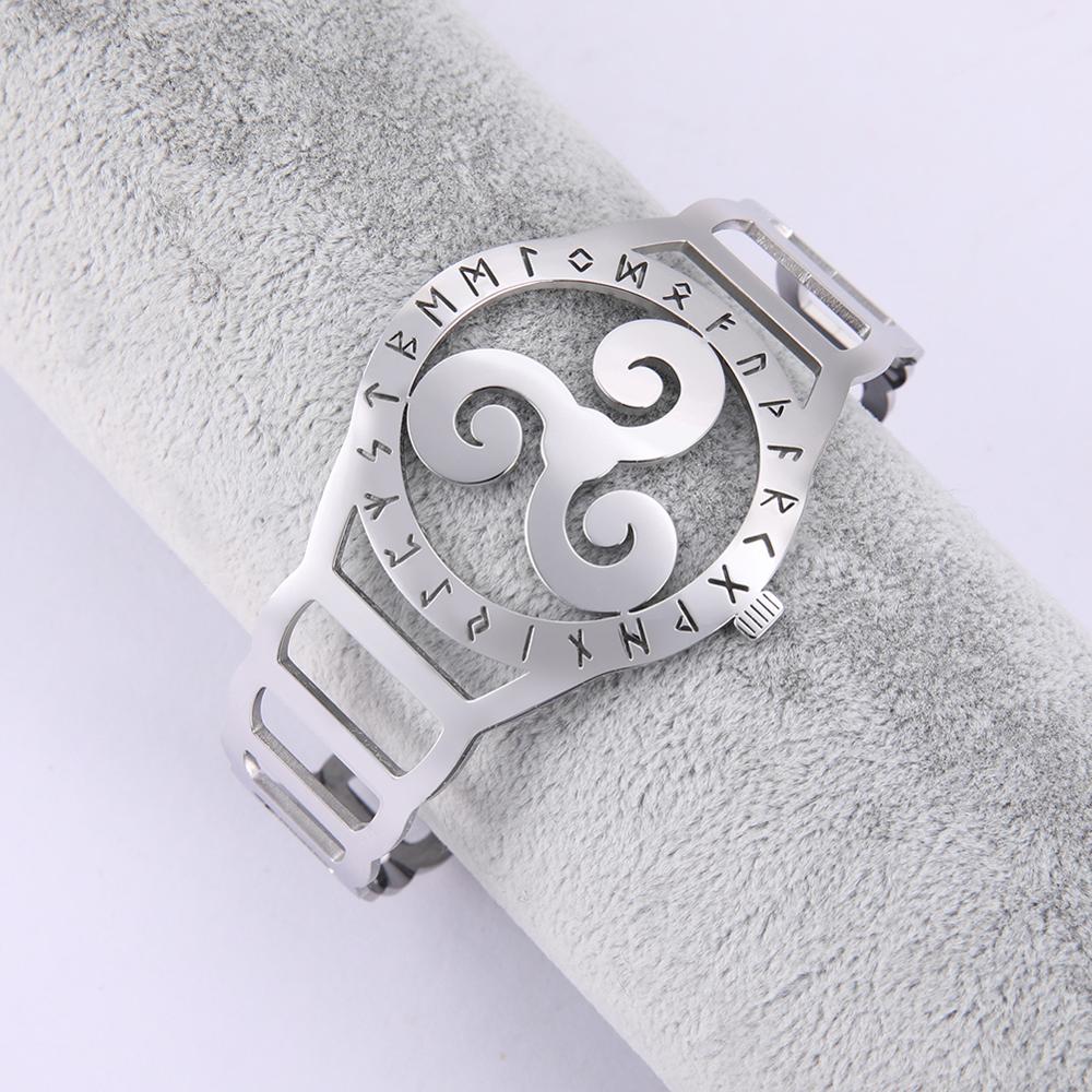 Skyrim Triskelion Valknut Wrist Watch Bracelet Viking Stainless Steel Gothic Nordic Runes Roman Numerals Adjustable Cuff Bangle