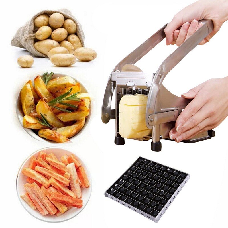 Rustfrit stål kartoffelchipsfremstillingsværktøj hjem manuel pommes frites skiverskæremaskine fransk steg kartoffelskæremaskine: -en