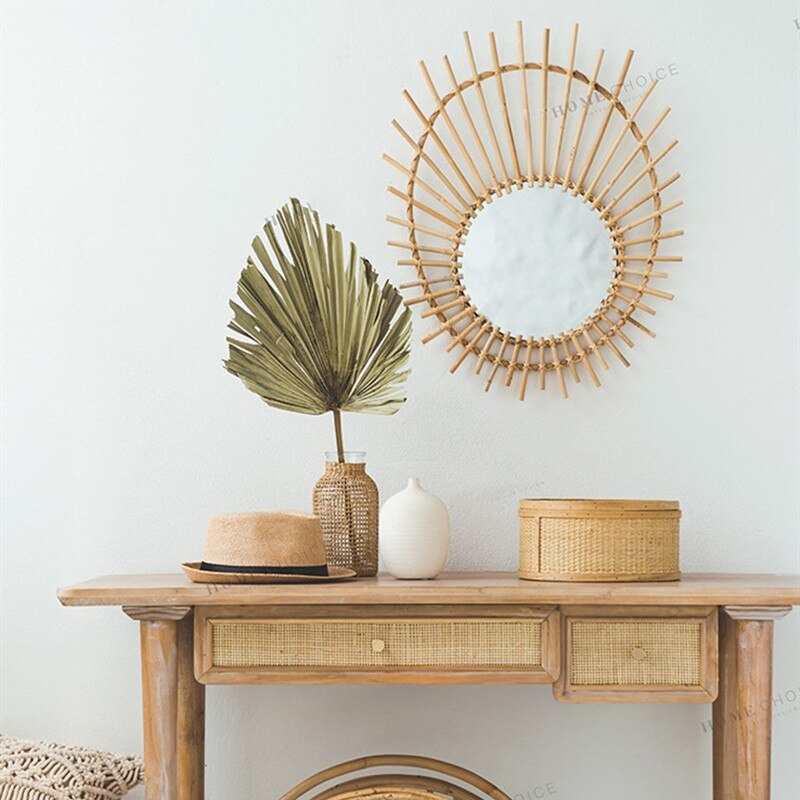 Thuis Nordic Stijl Hand Geweven Muur Opknoping Rotan Spiegel Zon Comet Decoratieve Spiegel Make-Up Spiegel Rotan Spiegel