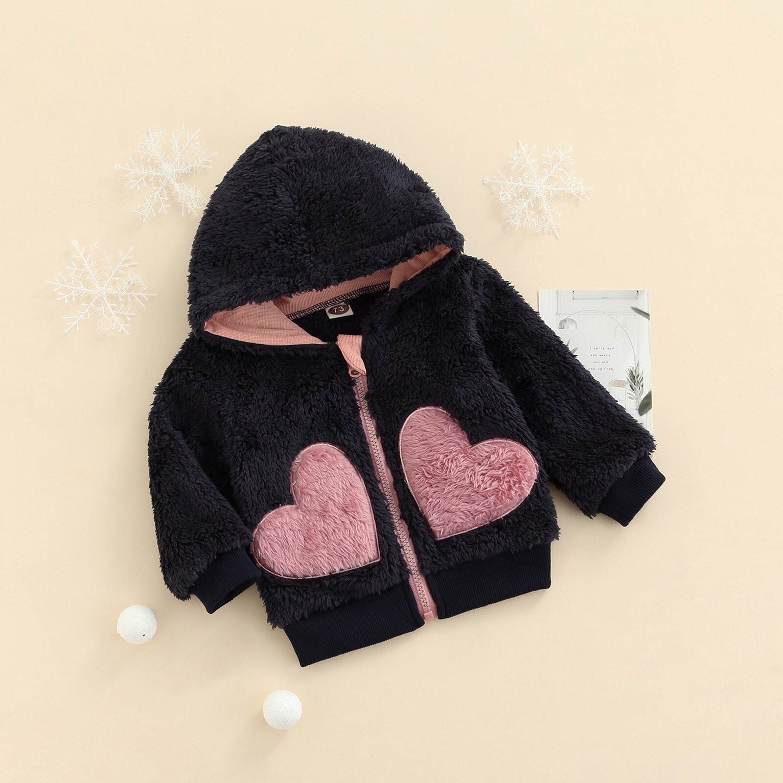 Citgeett Winter Kid Girl cappotto in velluto manica lunga collo con cappuccio cerniera tasche a cuore autunno caldo top allentati abiti