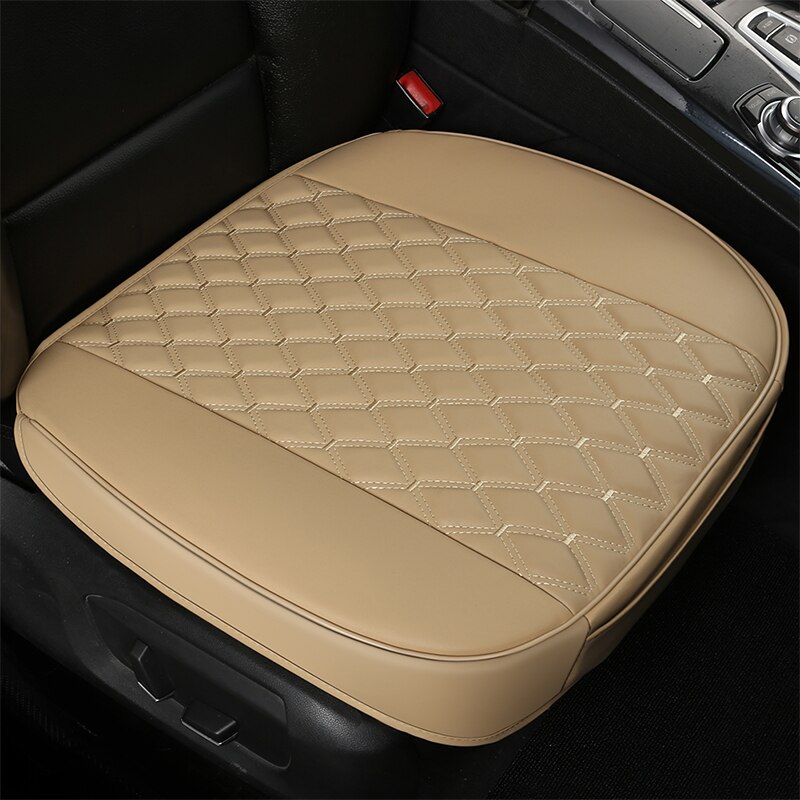 Waterdichte Lederen Auto Bekleding Universele Ademend Auto Voor Achter Zitkussen Protector Mat Pad Voor Truck Suv Van: 1 front beige