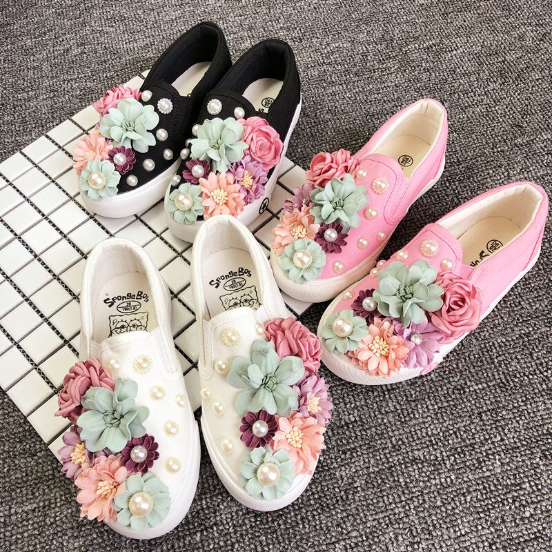 Vrouwen Casual Schoen Zoete Beauty Flats Comfortabele Schoenen Vrouwen Witte Koreaanse Vrouwelijke Sneakers Handgemaakt Borduurwerk