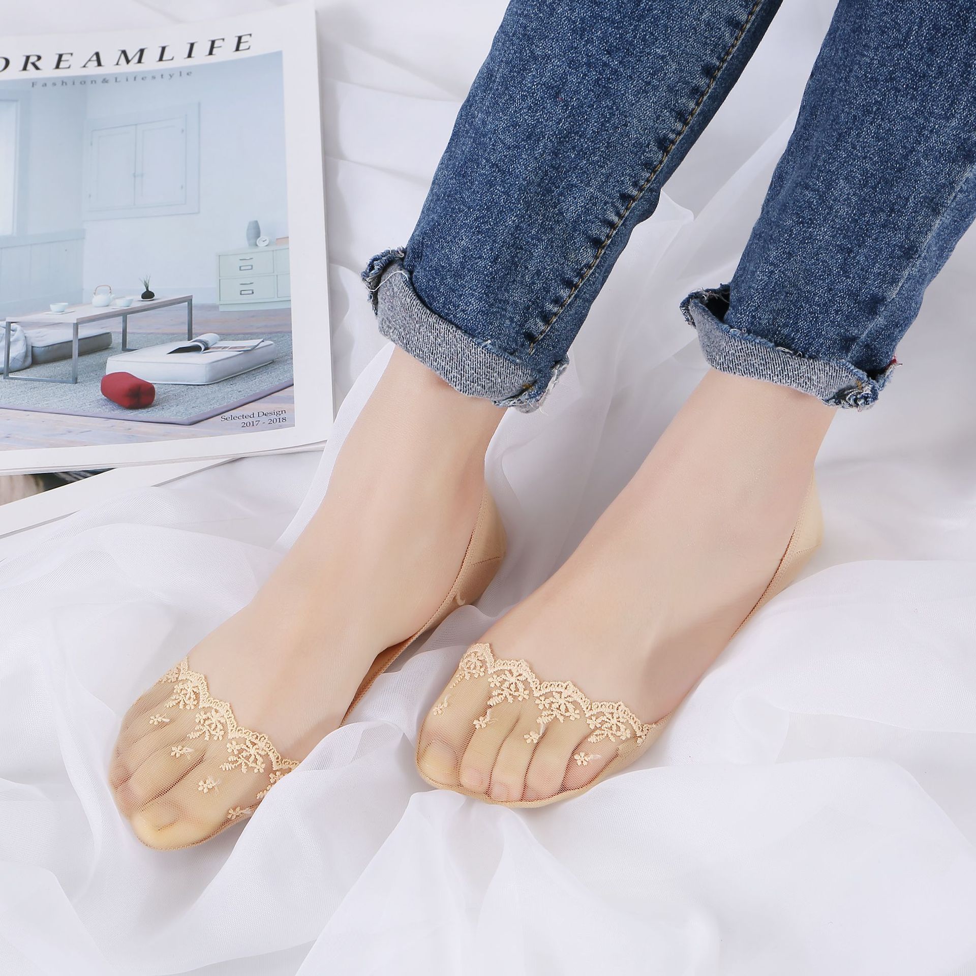 Ademend Kant Sok Slippers Onzichtbare Boot Sokken Vrouwen Zomer Sokken Korte Vrouwelijke Slippers Calcetines Invisibles Mujer