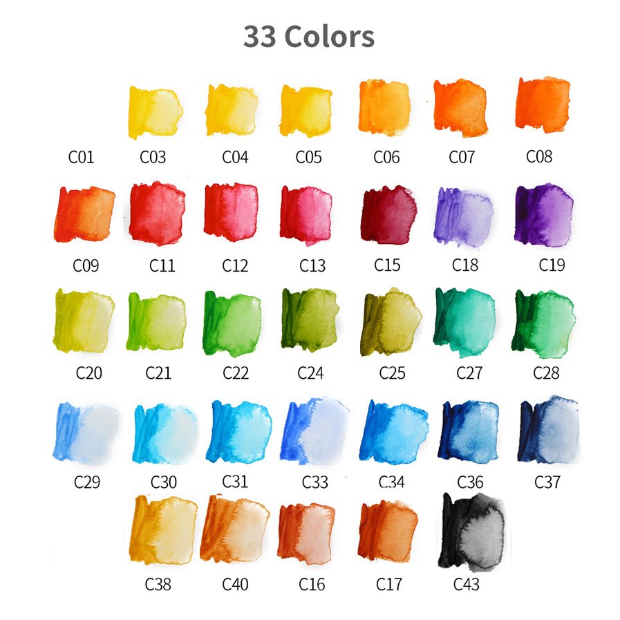 Overlegen 18/25/33/42 farver pigment maling sæt premium solid akvarel med vandbørste til tegning maleri kunstforsyninger: 33 farver