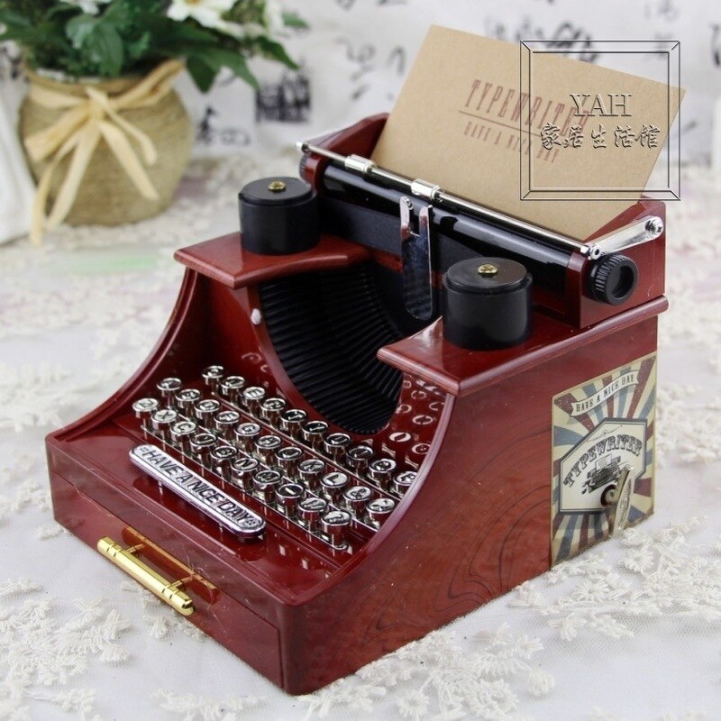 Typewriter Music Box Dynamic Chain on Vintage Music Box with Drawer Jewelry Box