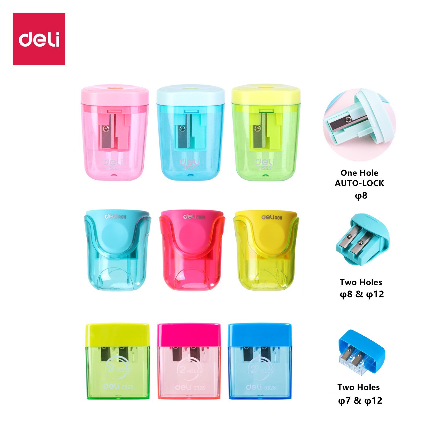 Deli Small pencil sharpener pencil cutter 1 and 2 Hole cute container knife smooth sharpening school supplies stationery