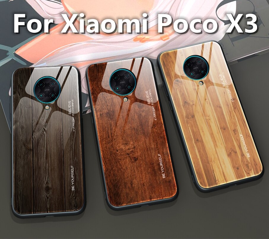 Voor Xiaomi Poco X3 Case Gehard Glas Houtnerf Beschermhoes Voor Xiaomi Poco X 3 Poco F2 Pro Poco X 3 Funda