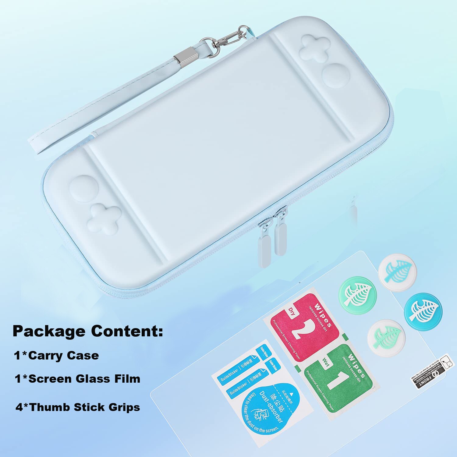 Anti-Kras Soft Inner Ns Console Beschermhoes 9H Clear Screen Glas Film Met Analoge Caps Voor Nintendo schakelaar Accessoires: Sky Blue