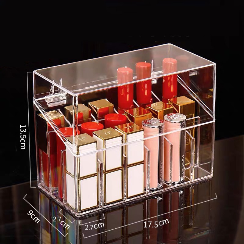 Soporte de almacenamiento de maquillaje acrílico de múltiples rejillas organizador de maquillaje caja de almacenamiento taladro polaco lápiz labial uña caja para cosméticos y joyería titular