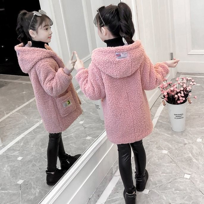 Fall Winter Kids Meisjes Pluche Uitloper Jassen Kleding Kinderen Hoodies Lam Pluizige Jas Tieners Dikke Warme Tops Rits Kleding: Pink / 120 (4-5T)