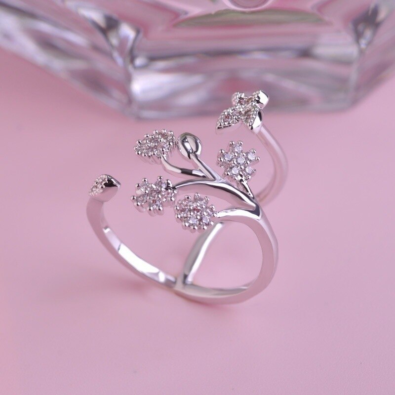 Luxury Crystal Butterfly Tree Leaf Wedding Rings for Women Engagement Jewelry White Crystal Open Adjustable Finger Ring