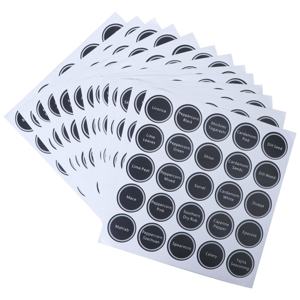 13 Sheets Spice Jar Labels Printed Round PVC Pantry Stickers Blackboard Sticker for Canister