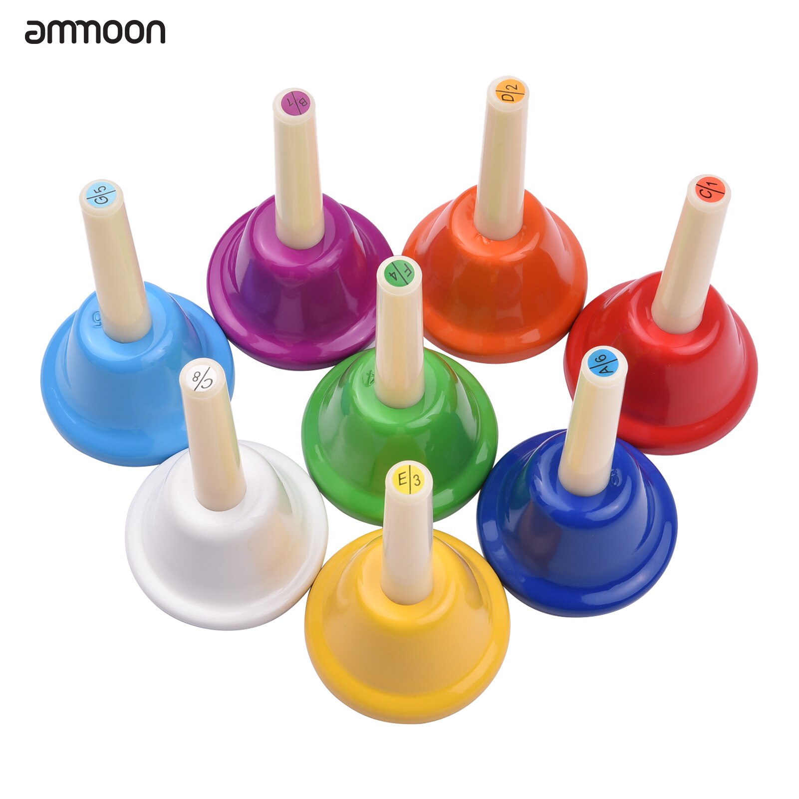 Ammoon – ensemble de cloches à main en métal diatonique coloré, 8 pièces, 8 notes, clochettes tinters, Instrument de Percussion, jouet pour enfants