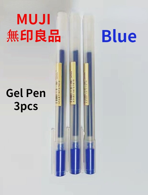 3 stk original mujis gel pen sort/blå/rød/dyb blå 0.38mm 0.5mm blæk farve pen kontor skole japan stationær гелевая ручка: Blå / 0.38mm