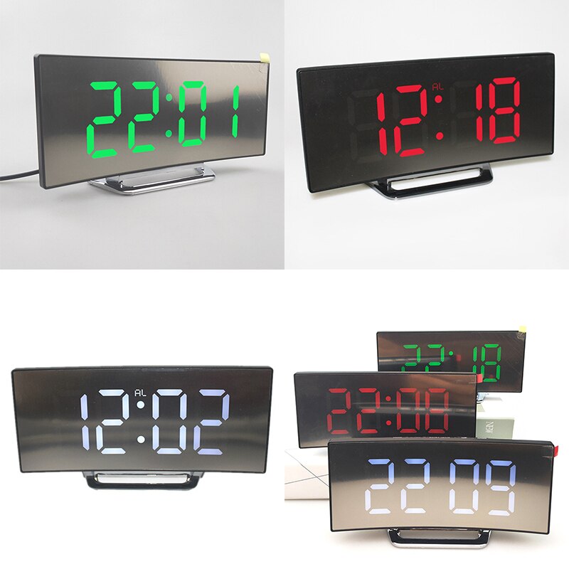 Elektronisk vækkeur lydløs digital ledet stort display spejl elektronisk desktop drevet ure bordindretning horloge