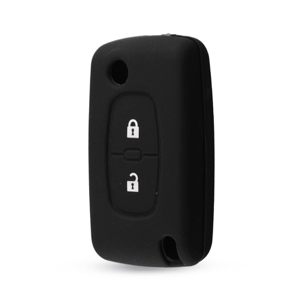 KEYYOU-funda de silicona con 2 botones para mando a distancia, funda para llave de coche, para Peugeot 206, 207, 307, 308, 407, 607, Citroen C3, C4, C4L, C5, C6: black