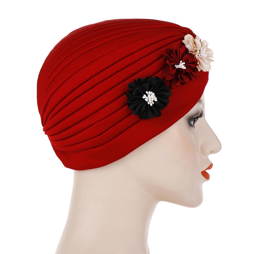 Las mujeres de flor sombrero turbante India sombreros musulmán quimioterapia por cáncer tapa sombrero abrigo indio sombrero falda gorros sombrero tapa
