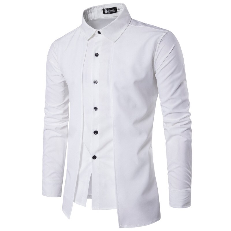 Zogaa skjorte herre casual slim fit skjorter lange ærmer nedsænkede krave herre kjole skjorter solide sorte røde skjorter til herre tøj: Hvid / L