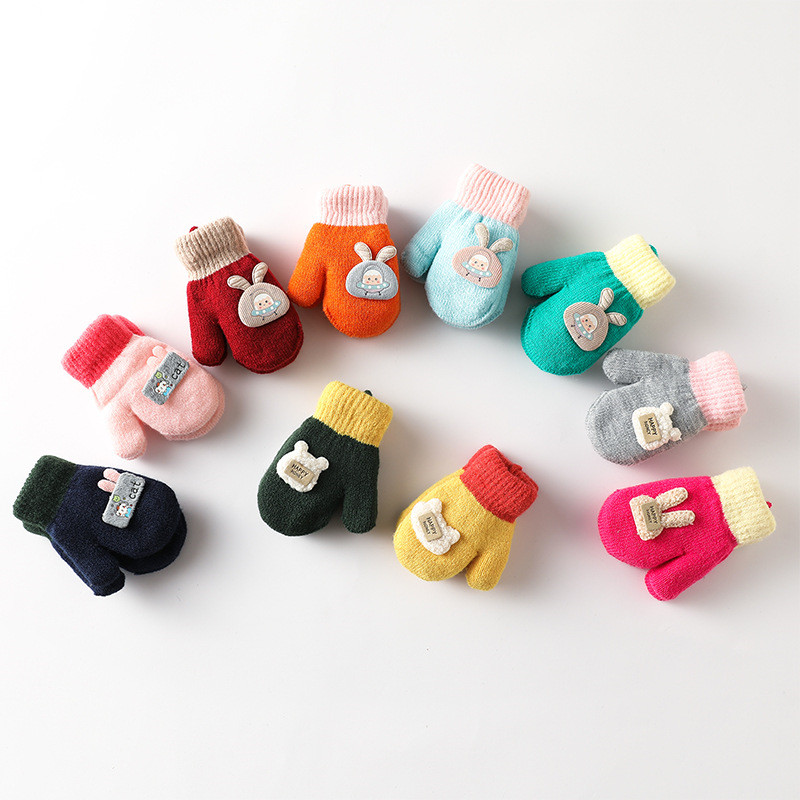 Guantes de dibujos animados para niños, manoplas suaves y cálidas, de punto, accesorios de Navidad
