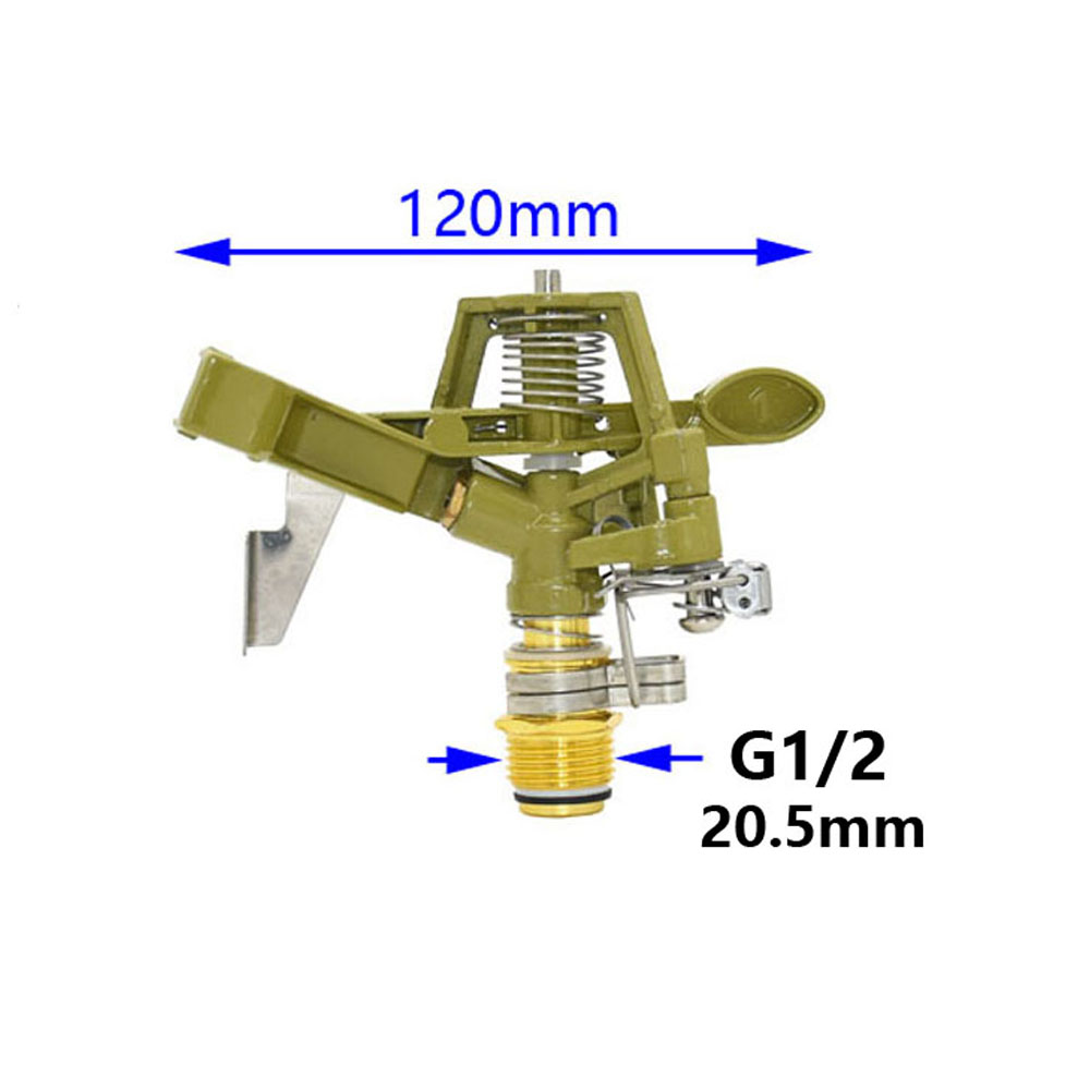 1/2 3/4 inch Metal Pulsating Sprinkler 360 Degree Rocker Arm Rotating Lawn Watering Sprinklers for Garden Irrigation System 1pc: Yellow