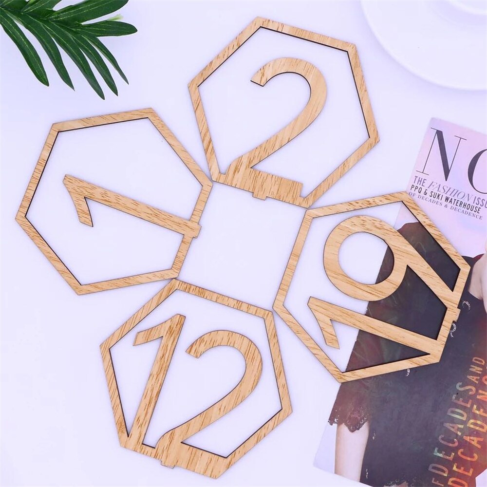 Letreros de madera para fiestas de cumpleaños, letreros de números de madera para mesa hexagonal de boda, para asiento de compromiso, , 10 piezas, 1-40