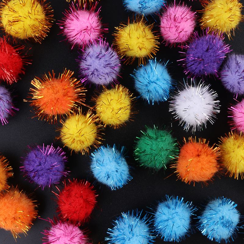 100Pcs 25Mm Mini Pluizige Zachte Pom Poms Pompoms Glitter Bal Handgemaakte Kinderen Speelgoed Diy Naaien Craft Supplies Gemengde kleur 203E