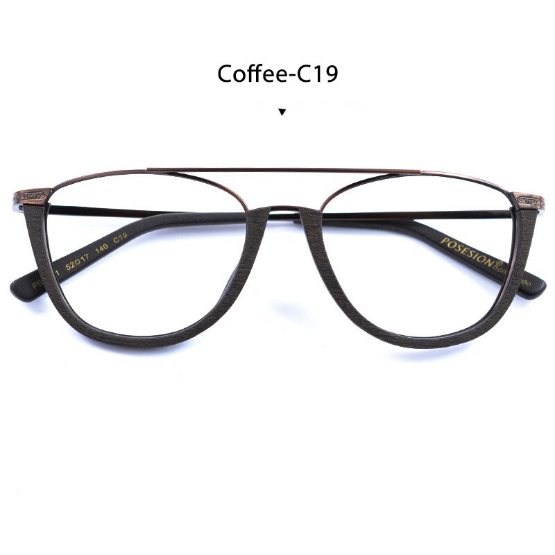 HDCRAFTER Wood Glasses Frame with Clear lens Men Copper Myopia Prescription Eyeglasses Male Wooden Optical Frame Eyewear: Coffee-C19