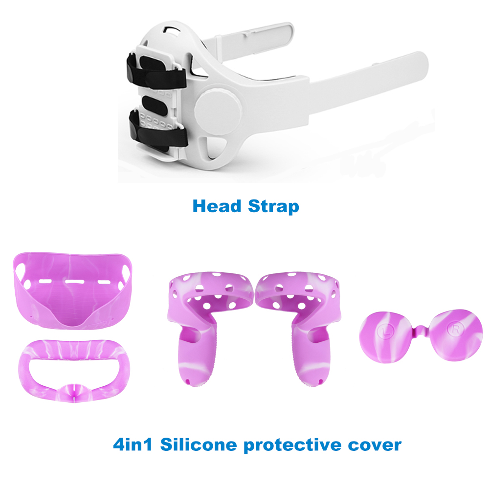 Verstelbare Oculus Quest 2 Halo Head Strap Vr Accessoires Siliconen Beschermhoes Opbergtas Voor Oculus Quest 2 Elite Band: Set G Purple