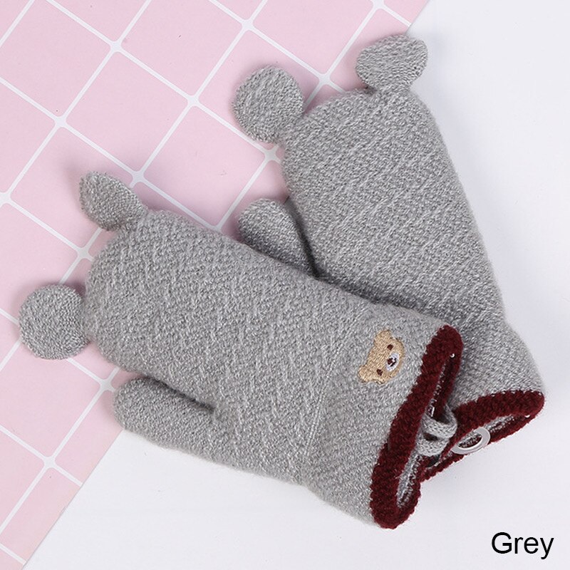 Guantes de invierno para niños de Evrfelan, mitones de algodón de punto con forma de dibujos animados, coloridos guantes y mitones de invierno para niños y niñas: gray