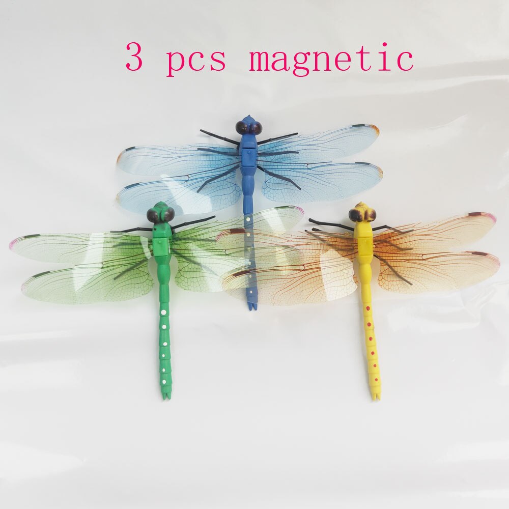 Home Decoratie 3D Stickers Dubbele Laag Vleugels Pvc Vlinder En Plastic Libel Voor Muur En Koelkast Kamer Dector: 3 pcs magnetic