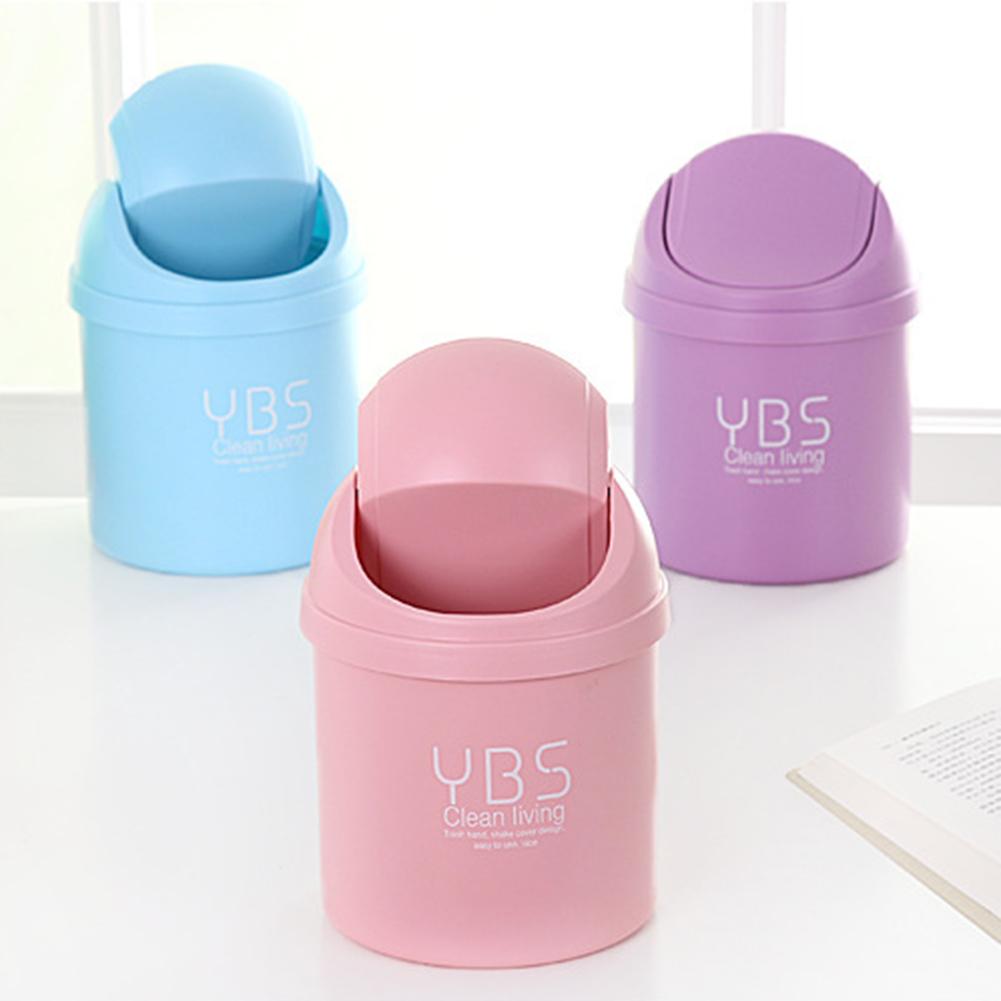 Mini Waste Bin Desktop Home Garbage Basket Table Trash Can Swing with Lid Office Household Mini Trash Can