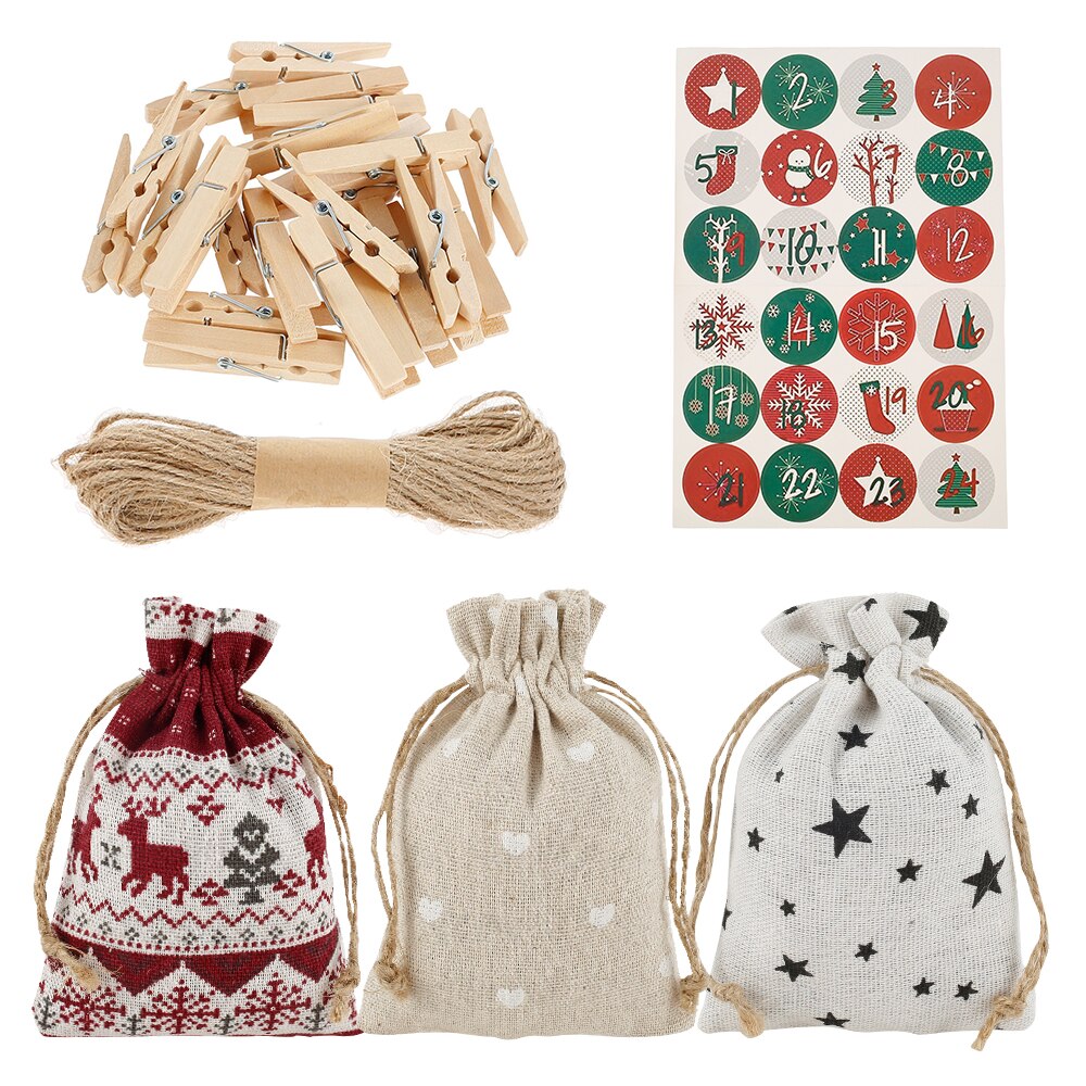 24 stk / sæt julebute linning taske mini opbevaring advent kalendere jute sæk bryllupsposer til fødselsdagsfest diy