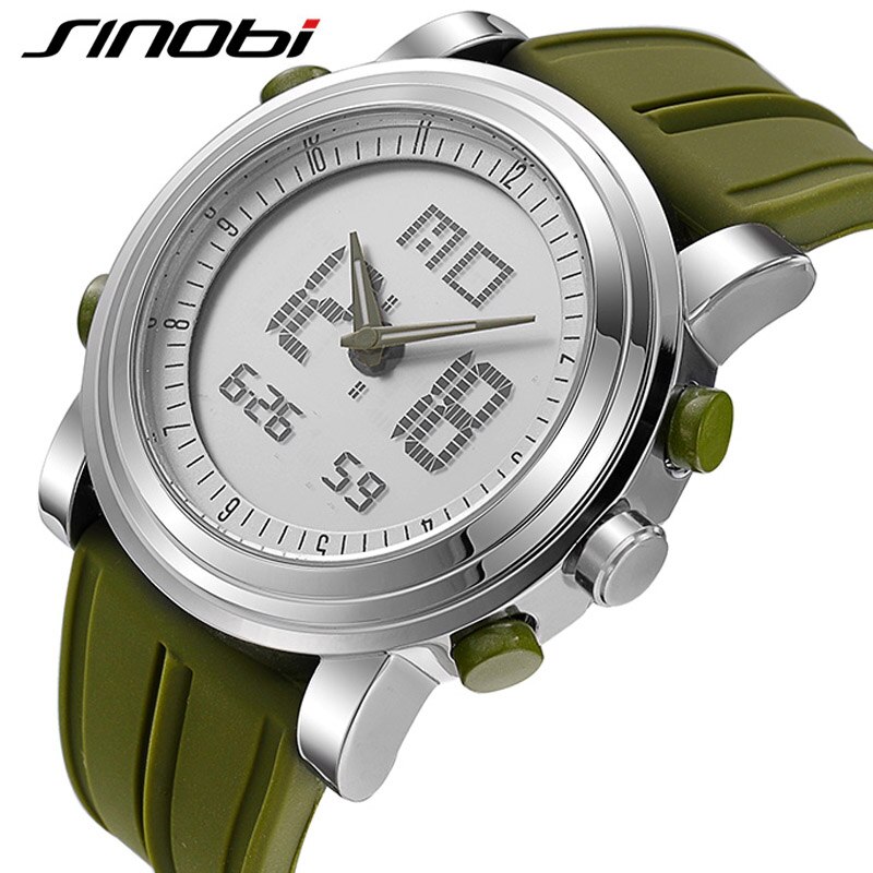 Sinobi Sport Horloges Mannen Dual Display Analoge Digitale Led Elektronische Quartz Horloges Mannen Multifunctionele Waterdichte Horloge