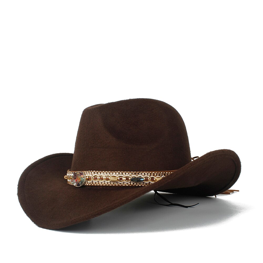 Sombrero de lana ahuecado para hombres y mujeres, Sombrero de cowboy del Oeste, ala enrollable para mujer, Sombrero negro para Hombre, gorra de Jazz, talla 56-58